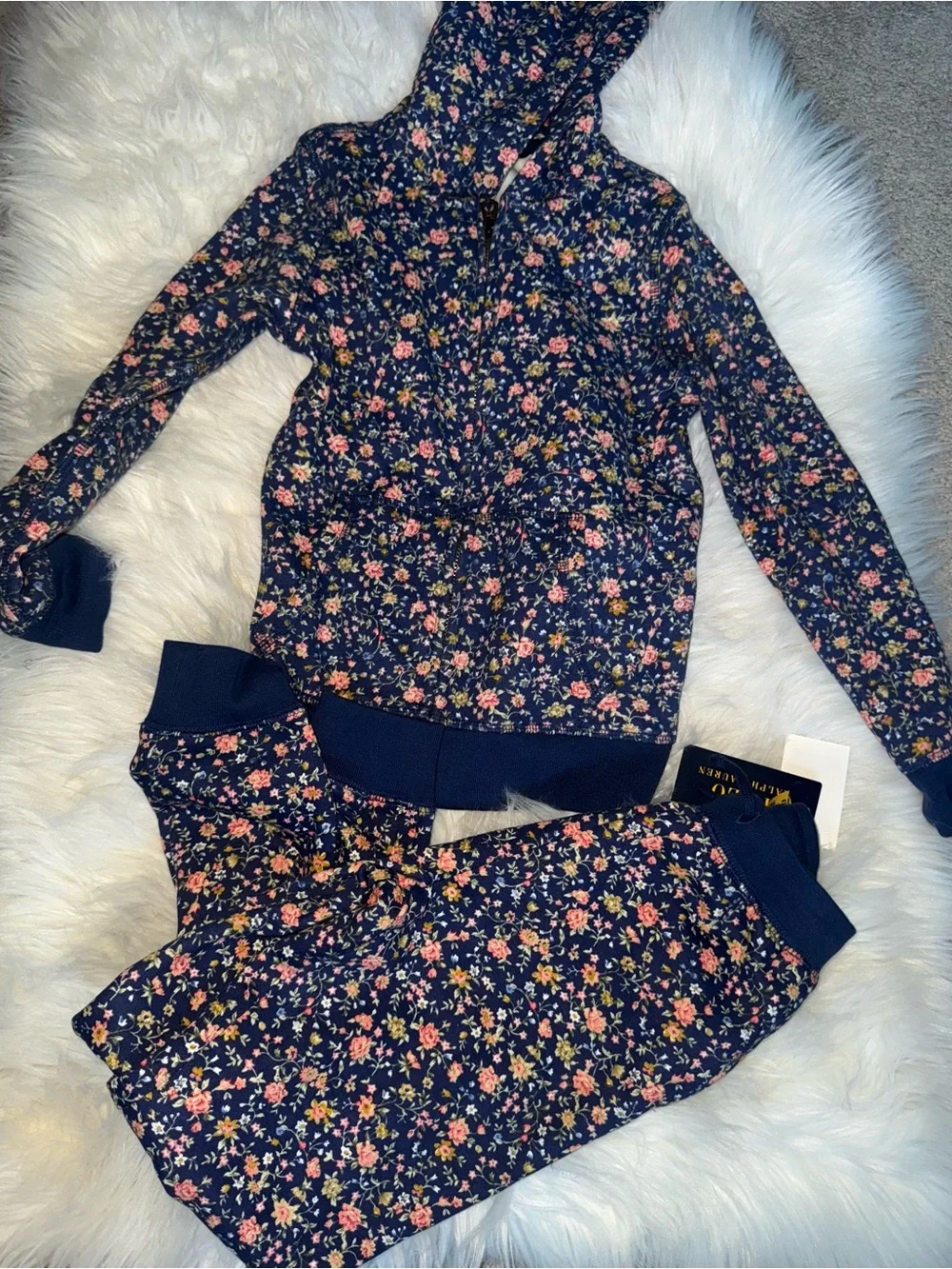 Girls Navy Floral Hoodie and coordinating joggers by Polo Ralph Lauren set